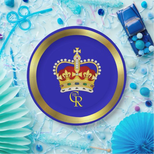 King Charles III Monogram und Crown Paper Plate Pappteller (Party)