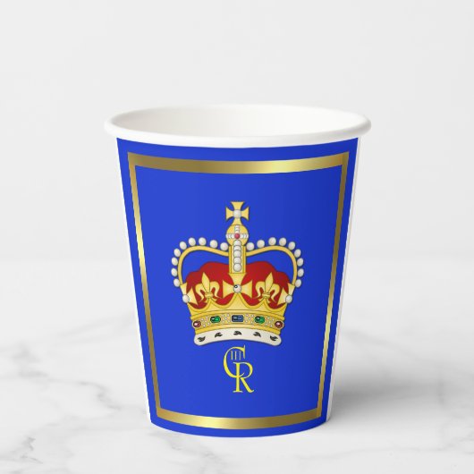 King Charles III Monogram und Crown Pappbecher (Rückseite)