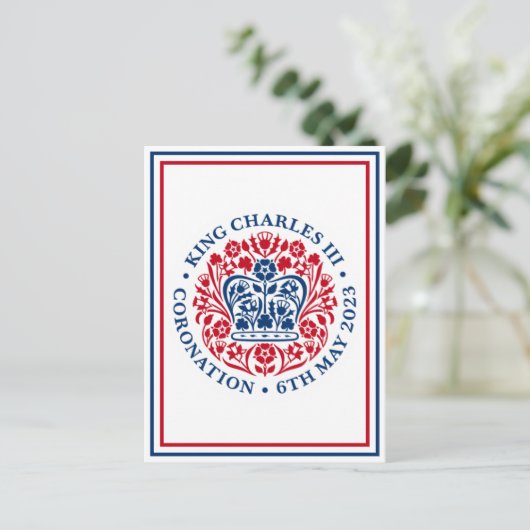 King Charles III Royal Coronation Logo Patriotic Postkarte (Stehend Vorderseite)