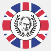 King Charles III und British Union Jack Flag Runder Aufkleber (Vorderseite)