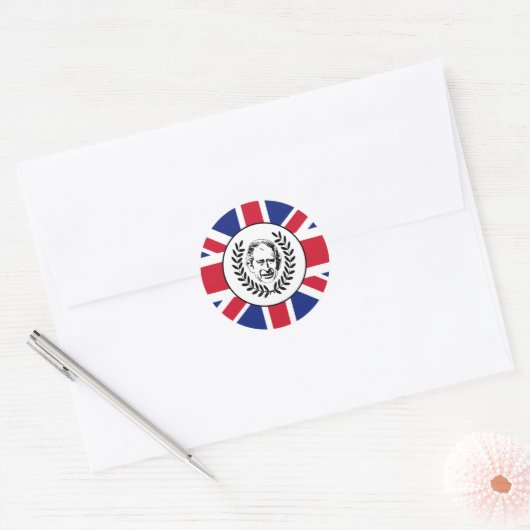 King Charles III und British Union Jack Flag Runder Aufkleber (Umschlag)