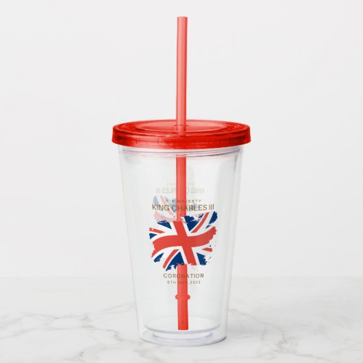King Charles III Union Jack Flag Acryltrinkbecher (Vorderseite)