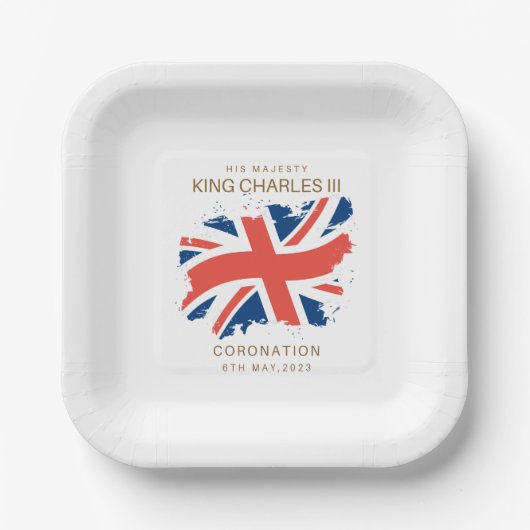 King Charles III Union Jack Flag Pappteller (Vorderseite)
