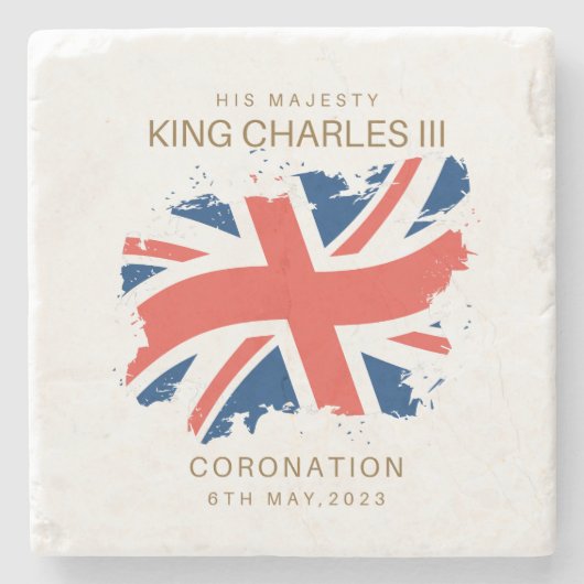 King Charles III Union Jack Flag Steinuntersetzer (Vorderseite)