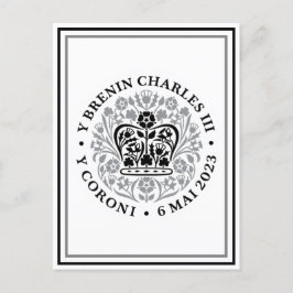King Charles III Welsh Coronation Emblem-Logo Postkarte