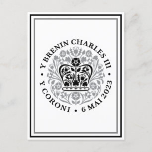 King Charles III Welsh Coronation Emblem-Logo Postkarte