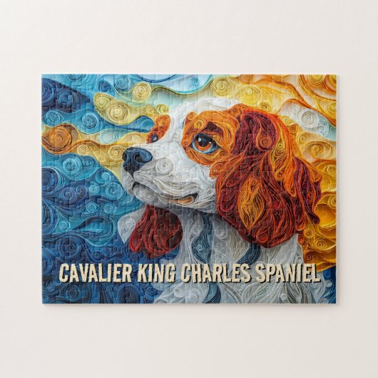 King Charles Paper Quilling Art Dog Portrait Puzzle (Horizontal)