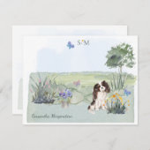 King Charles Spaniel Dog Butterfly Monogram Name Mitteilungskarte (Vorne/Hinten)