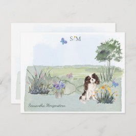 King Charles Spaniel Dog Butterfly Monogram Name Mitteilungskarte