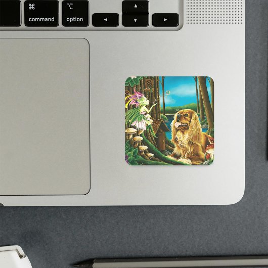 King Charles Spaniel Sprite Fantasy Quadratischer Aufkleber