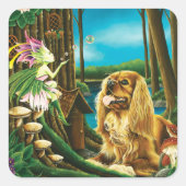 King Charles Spaniel Sprite Fantasy Quadratischer Aufkleber (Vorderseite)