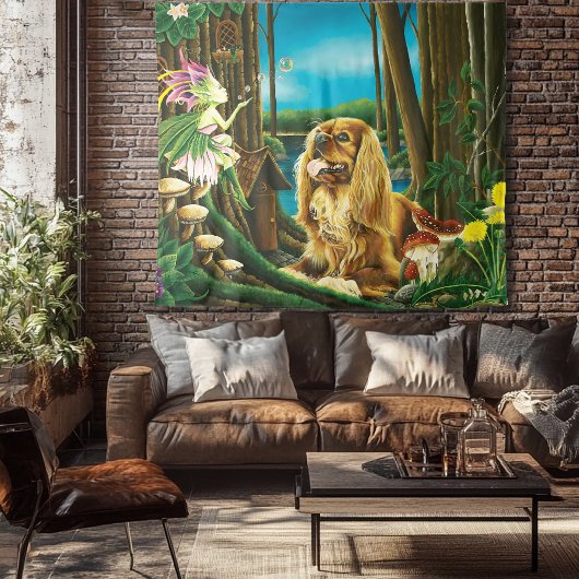 King Charles Spaniel Sprite Fantasy Wandteppich