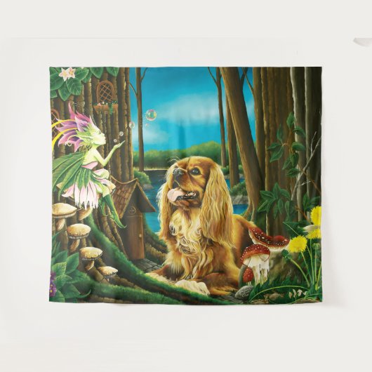 King Charles Spaniel Sprite Fantasy Wandteppich (Vorderseite (Horizontal))
