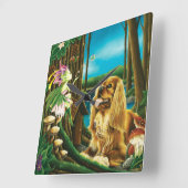 King Charles Spaniel & Sprite Quadratische Wanduhr (Winkel)