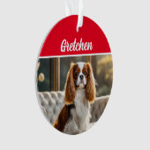 King Charles Spaniel with Name and Foto Christmas Ornament (Vorderseite)