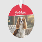 King Charles Spaniel with Name and Foto Christmas Ornament (Vorderseite)