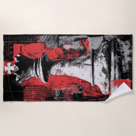 King Chess Piece Art – Red Black Grunge Design Strandtuch