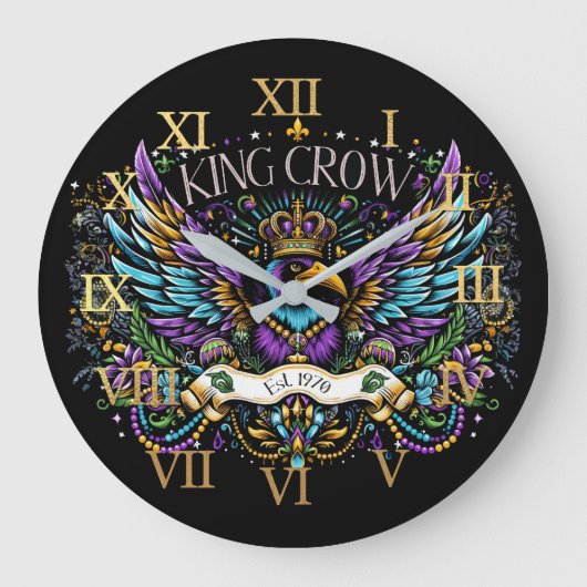 King Crow Colorful Graphic Große Wanduhr (Vorderseite)