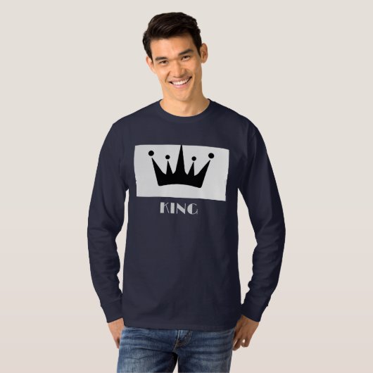 King Custom Text Crown Image Navy Blue Long Sleeve T-Shirt (Vorne ganz)
