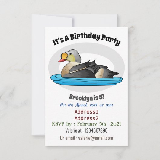 King eider bird Cartoon Einladung (Vorderseite)