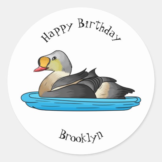 King eider bird Cartoon Runder Aufkleber (Vorderseite)