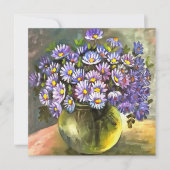 King George Asters in einer Metallvase Einladung (Vorderseite)