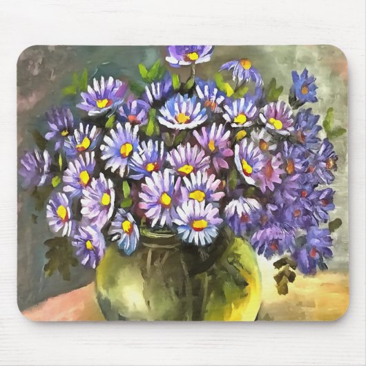 King George Asters in einer Metallvase Mousepad (Vorne)