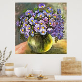 King George Asters in einer Metallvase Poster (Küche)