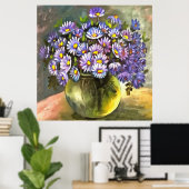 King George Asters in einer Metallvase Poster (Heimbüro)