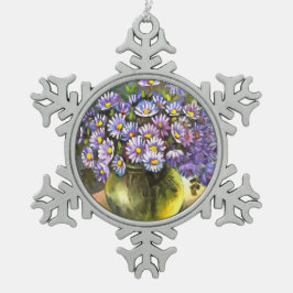 King George Asters in einer Metallvase Schneeflocken Zinn-Ornament