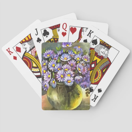 King George Asters in einer Metallvase Spielkarten (Rückseite)