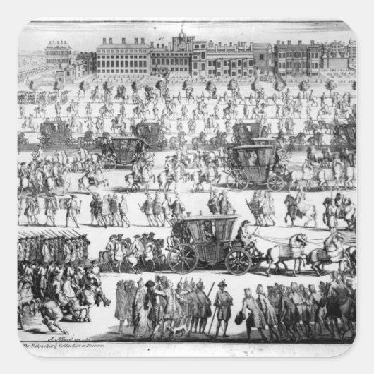King George I Prozession zum St. James's Palace Quadratischer Aufkleber (Vorderseite)