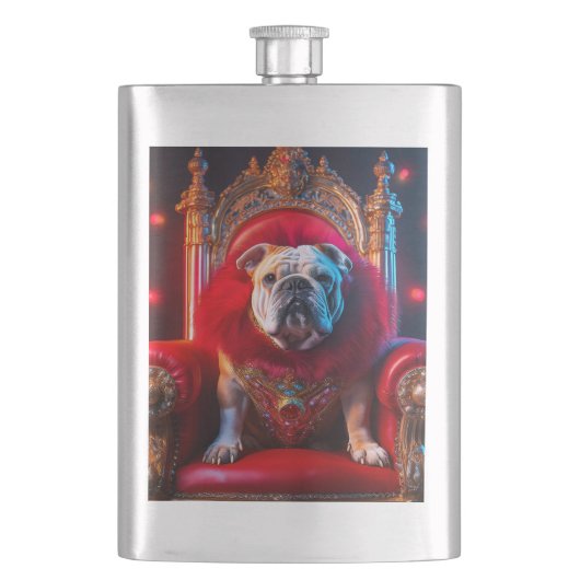 King gewann den Bulldog auf seinem Thron Flachmann (Vorderseite)