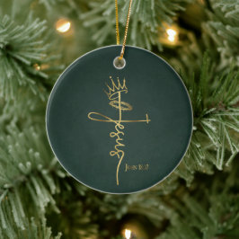 KING JESUS Elegant Green/Gold Christliche Weihnach Keramik Ornament