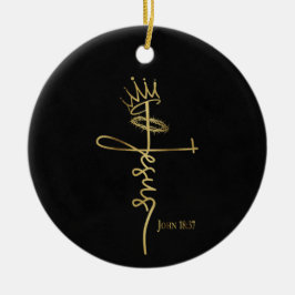 KING JESUS Elegante Schwarz/Gold Christliche Weihn Keramik Ornament