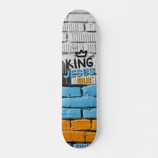 King Jesus Rules White Brick Graffiti Christlich Skateboard (Vorne)