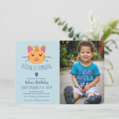 King Kitty Child's Birthday Foto Einladung (Stehend Vorderseite)