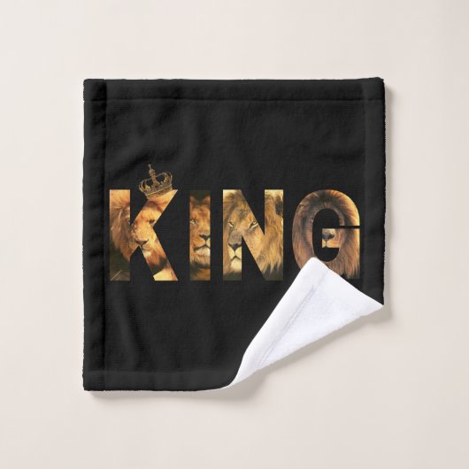 "KING Lion Lettering"-Design auf Schwarz Badhandtuch Set (Waschlappen)