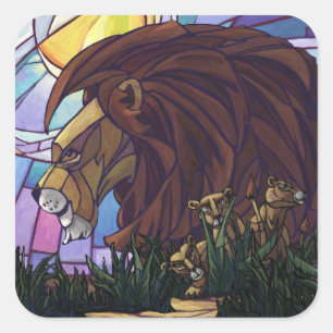 King Lion und Cubs Quadratischer Aufkleber