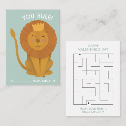 King Lion You Rule Classroom Valentine Card Mitteilungskarte (Vorne/Hinten)
