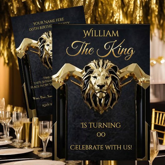 King Marble Black Gold Birthday Party Mens Mans Einladung