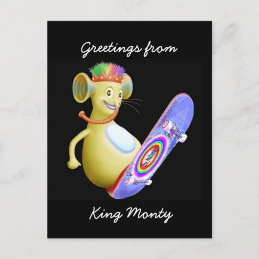 King Monty on Skate Board Postkarte (Vorderseite)