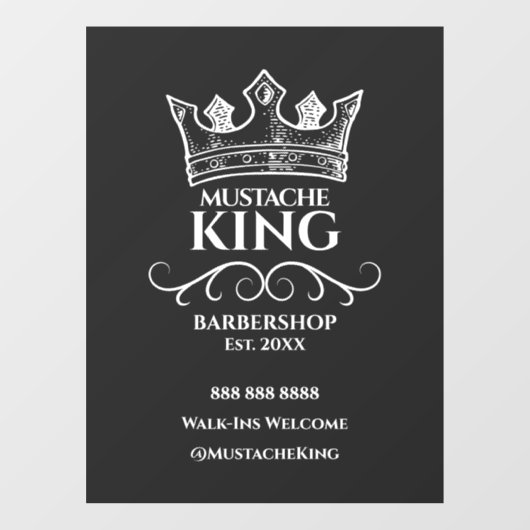 King Mustache Barbershop Business Fensteraufkleber (Blatt)