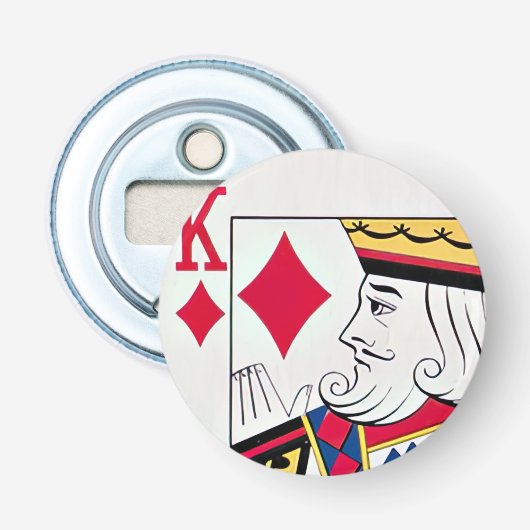 King of Diamonds Card Face Button Flaschenöffner (Vorderseite)