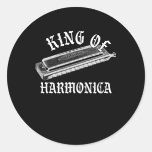 King of Harmonica Instrument Blues Music Band Gesc Runder Aufkleber