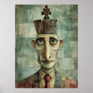 King of the Board, Whimsical Schach King Portrait Poster
