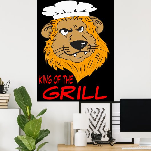 King of the Grill, Angry Lion Head, Funny Poster (Heimbüro)