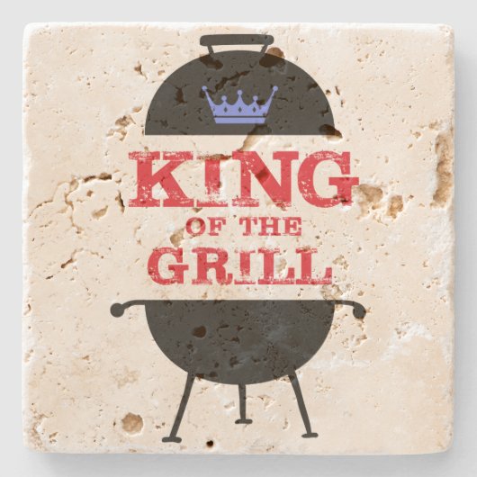 King of the Grill, blau-kronenrot Steinuntersetzer (Vorderseite)