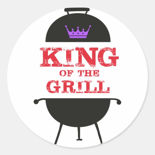 King of the Grill, Lila schwarze Krone, rot Runder Aufkleber (Vorderseite)