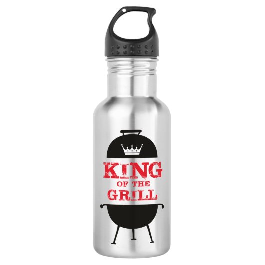 King of the Grill, Schwarz-weiß Crown Red Edelstahlflasche (Vorderseite)